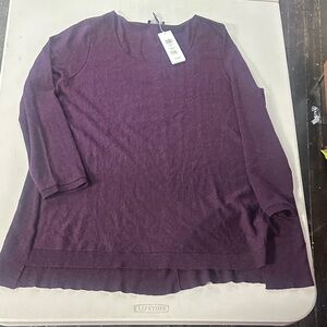 Eileen Fisher Rich Purple Knit Top Large